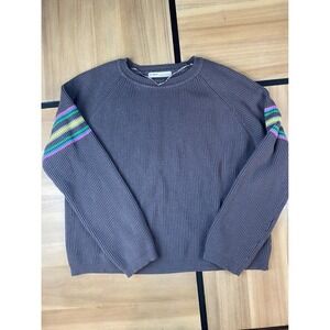 Pull&Bear Women's XL Gray Ribbed Knit Long Sleeve Sweater Colorful‎ Stripes
